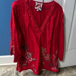 Johnny Was Vibrant Red Embroidered Tunic